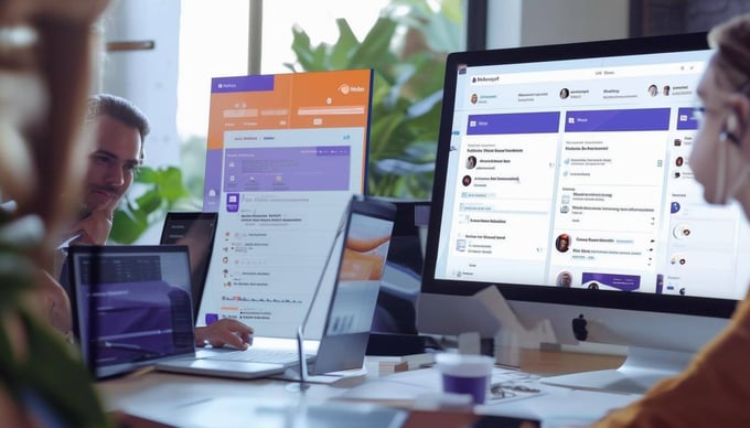 An image of the HubSpot and Microsoft Teams platforms working together to improve productivity and team collaboration in a modern business setting-1