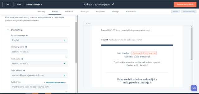 HubSpot platforma_orodje za anketo o zadovoljstvu